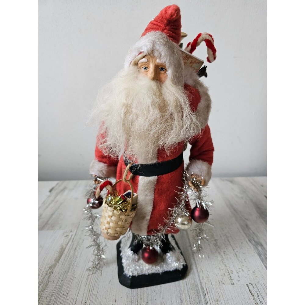 Bethany lowe‎ Vintage father Santa ornament statue figurine bag basket